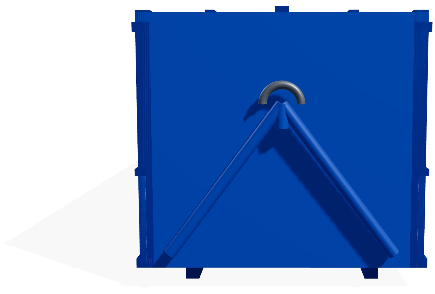 The hook end of the bin, with the A-frame a hook-lift truck picks up