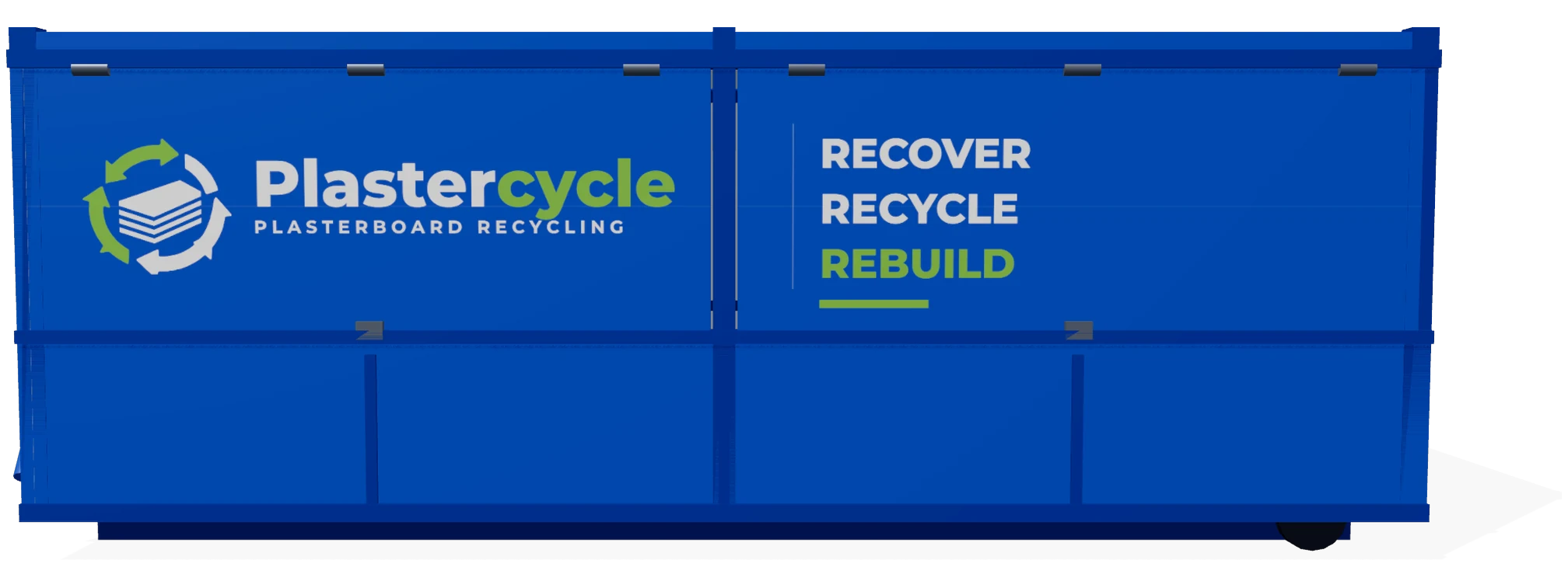 The bin closed up, with roof and panels shut